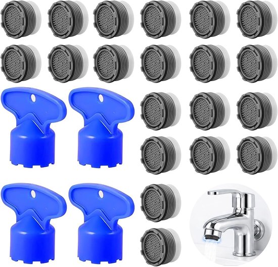 20 stuks beluchter kraan, 18,5 mm en 4 sleutels, waterbesparende filtersproeiers voor gootsteen, keuken en badkamer, straalregelaar, universeel accessoire duurzaam en praktisch — afbeelding 5