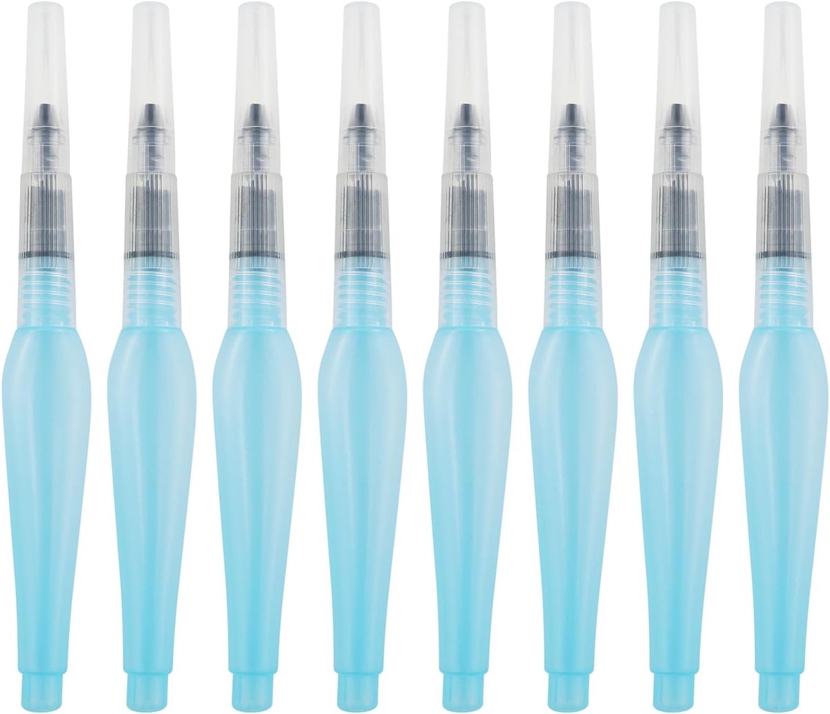8 stuks watertankpenselen, aquarelpenseelstift, herbruikbare kwasten met watertank, blauw, 3 maten, voor aquarelverf, gouache, in water oplosbare kleurpotloden, beginners, kunstenaars