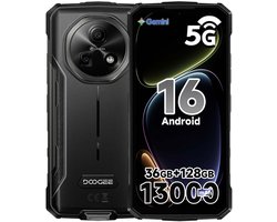 DOOGEE Fire 7 Robuuste Smartphone - IP68/IP69K Outdoor Telefoon - Dual SIM 5G - 6GB RAM - 128GB ROM - 13000mAh 18W - Android 15 - 6,6 inch - 64MP AI-camera - NFC, GPS, OTG - Zwart