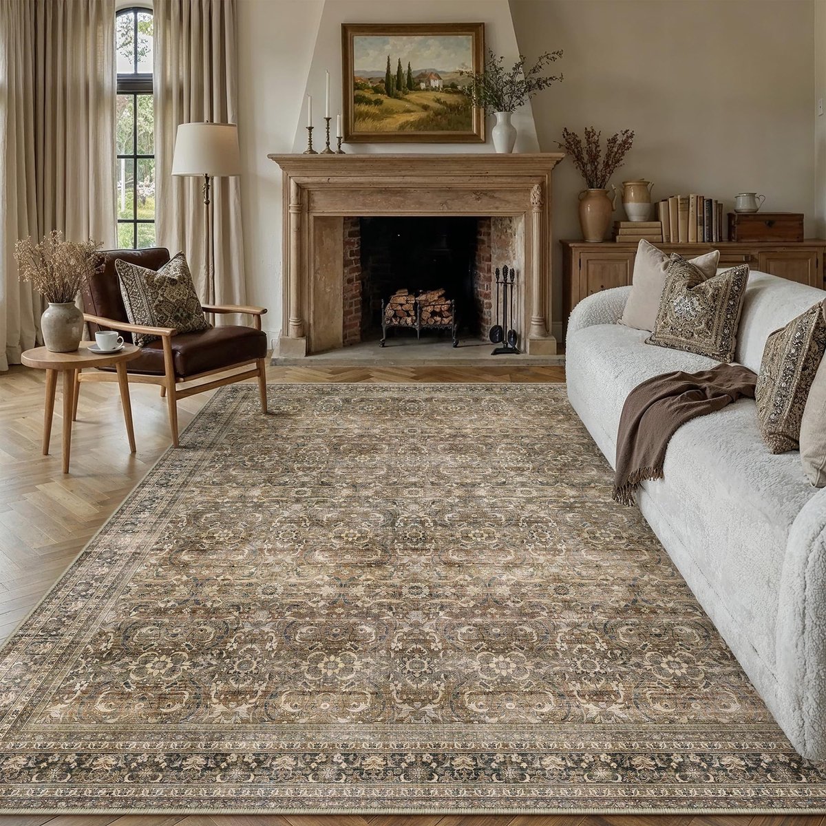 SnelShoppen - Vintage Bruin Wasbare Vloerkleed 300 x 400 cm Zacht Korte Stapel Antislip Boho Retro XXL Tapijt voor Keuken, Eetkamer, Slaapkamer, Woonk