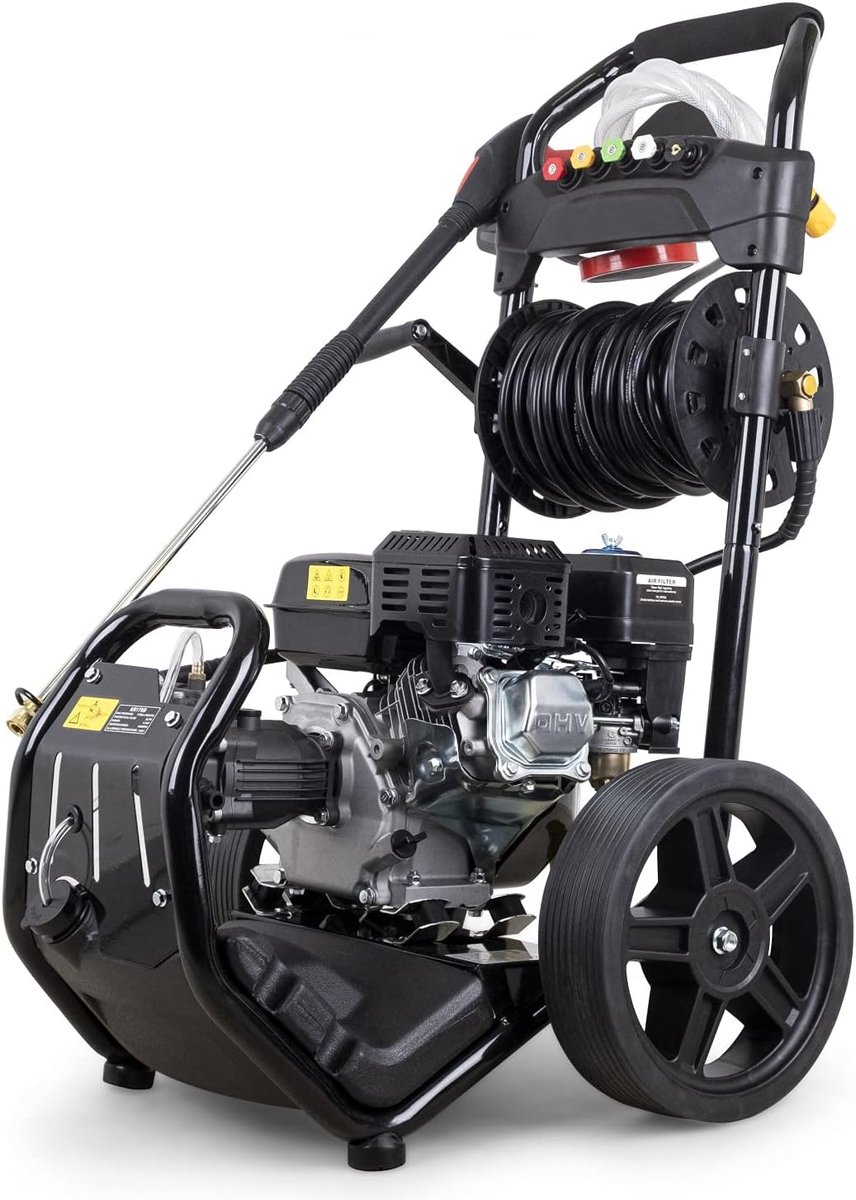 Hogedrukreiniger benzine 170 bar - 7 pk motor - mobiel en zelfaanzuigend - efficiënt reinigen van grote oppervlakken - ShopVlot