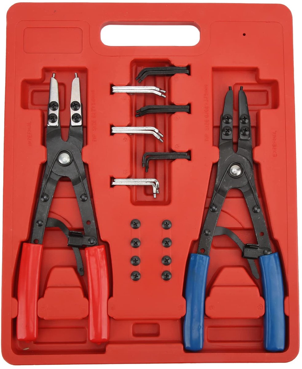 2 Stks Snap Ring Tang Set, Heavy Duty Interne Externe Snap Ring Tang Universele Metalen Borgveertangen Set Professionele 12 Lente Ratel Borgveertangen Set Auto Reparatie Tool