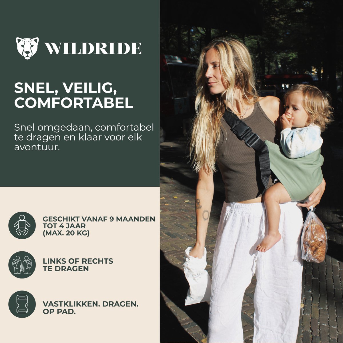 Wildride® Kinderdrager Pied-de-poule Teddy - Lichtgewicht & Draagbaar - Heupdrager Voor Kinderen van 9 Maanden tot 4 Jaar - Draagzak voor Baby en Peuter - Baby Carrier - Tot 20 kg – foto 4