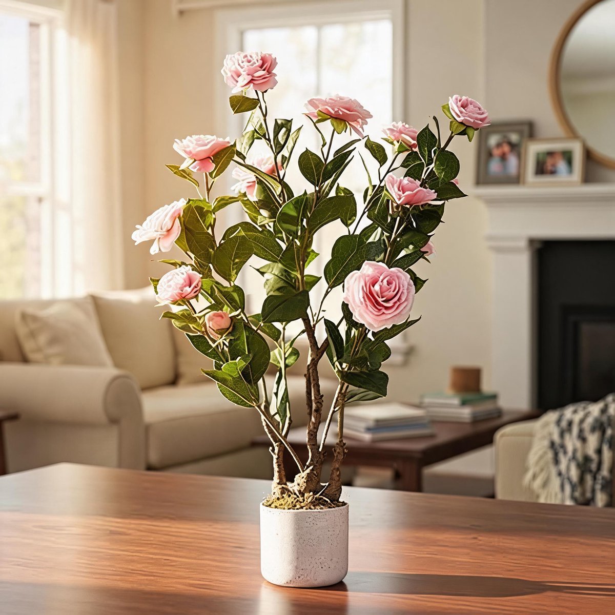 Triumpunpre - Roze Nep Camellia Boom 2 stuks - Realistische textuur - Lichtgewicht pot