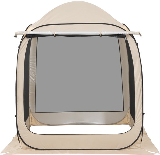 Opvouwbare Campingtent, 182,88 X 182,88 X 219,4 cm, Tent met Uitschuifbare Luifel, Geschikt voor 4-6 Personen, Inclusief Draagtas en Zijwanden, Ideaal voor Terras en Buitengebruik, Beige — afbeelding 2