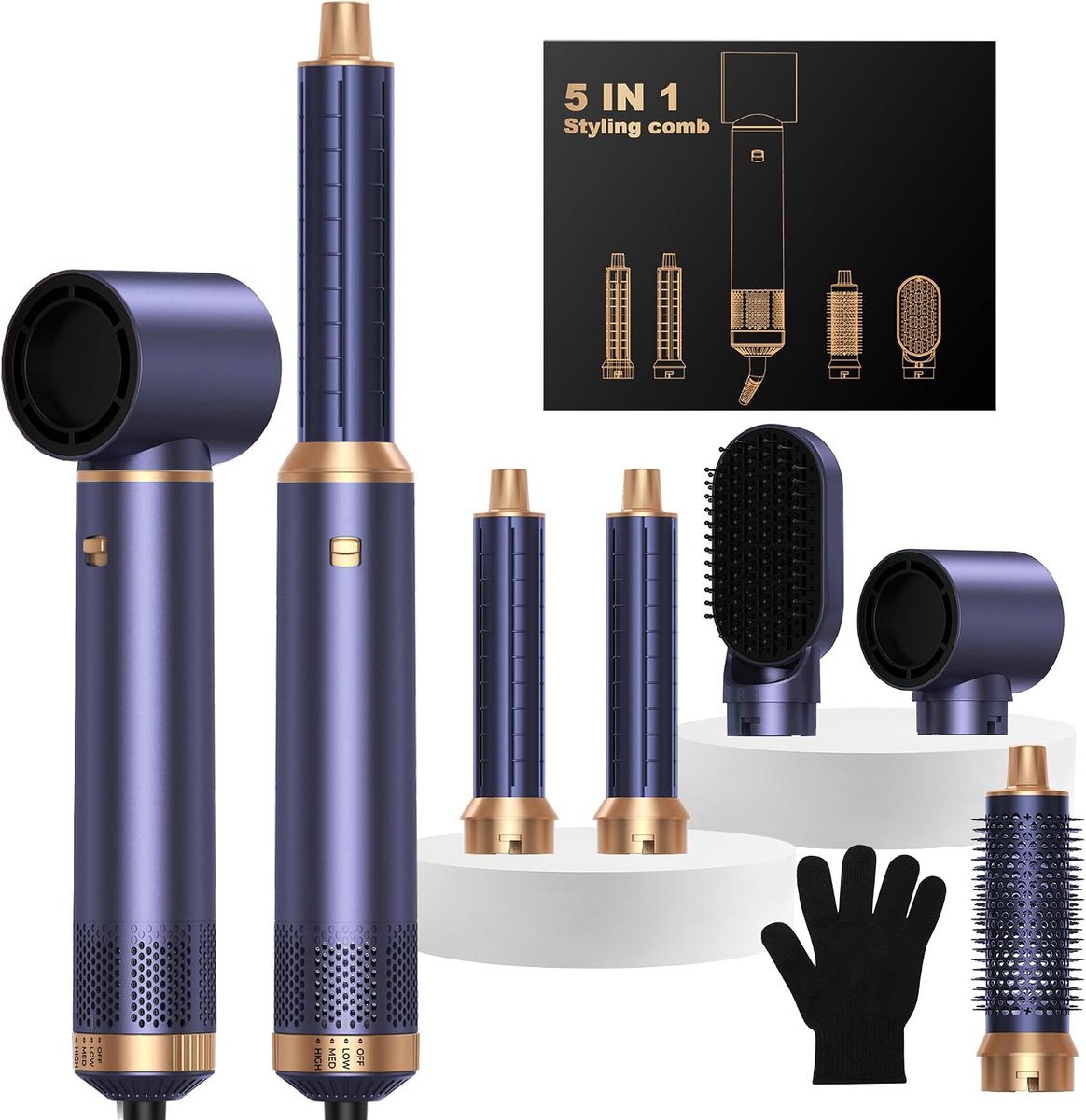 5-in-1 Air Styler: föhn, heteluchtborstel, krultang, thermische borstel en stijlborstel – 5-in-1 tool voor drogen, krullen en stijlen