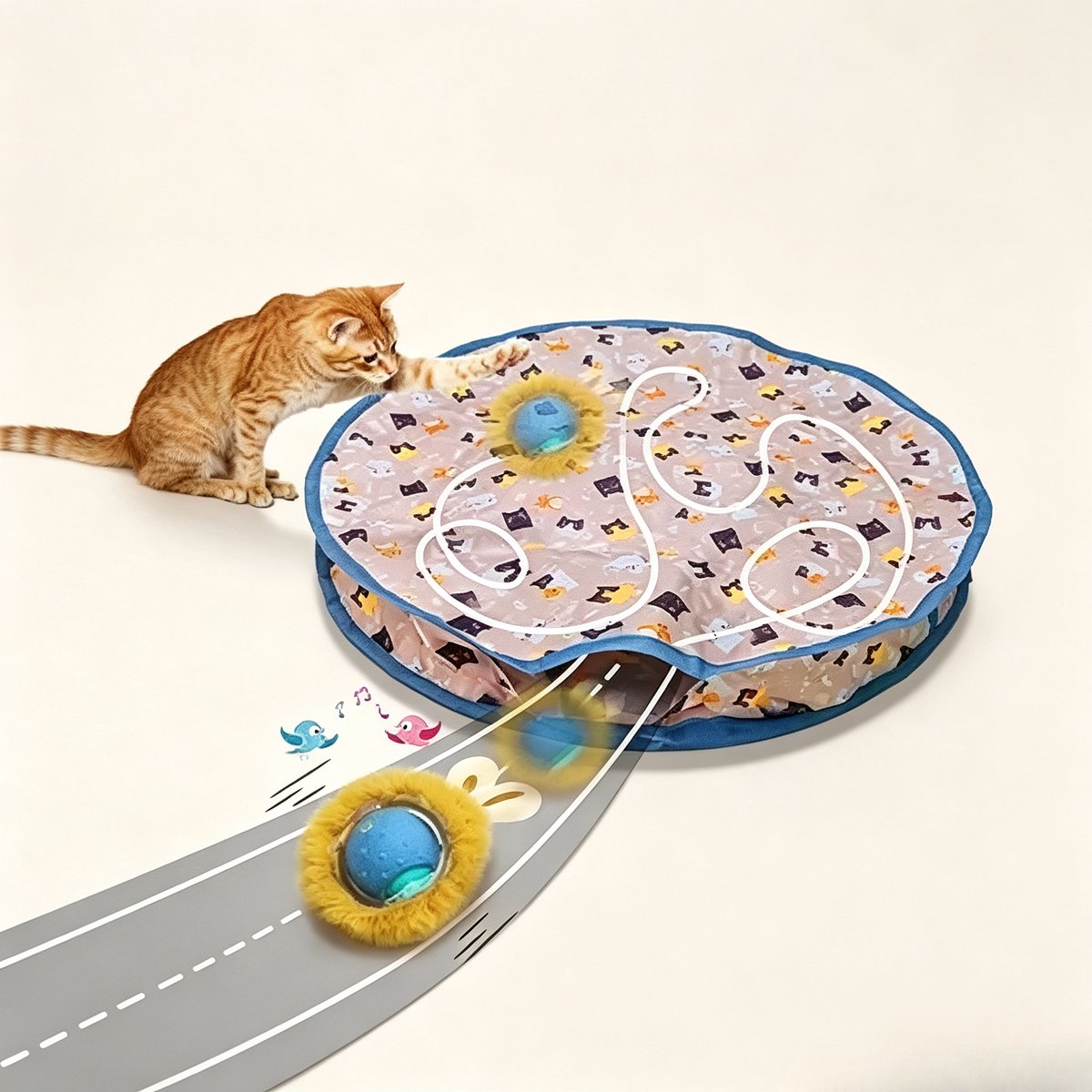 KZQ Kattenspeelgoed - Interactieve rollende bal in zakje met geluid, bewegingsgestuurd - Verstop- en muisspel voor binnenkatten - Blauw, stimuleert jachtinstinct