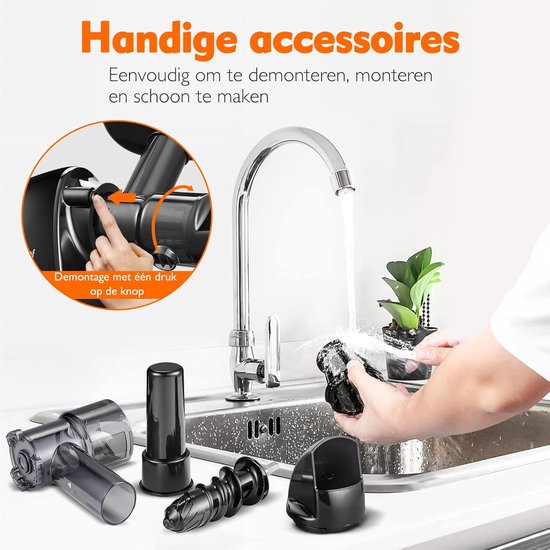 Slowjuicer - Stille Koude Fruitpers met Hoge Sapopbrengst - BPA-vrij - 240W - Mat Zwart — afbeelding 2