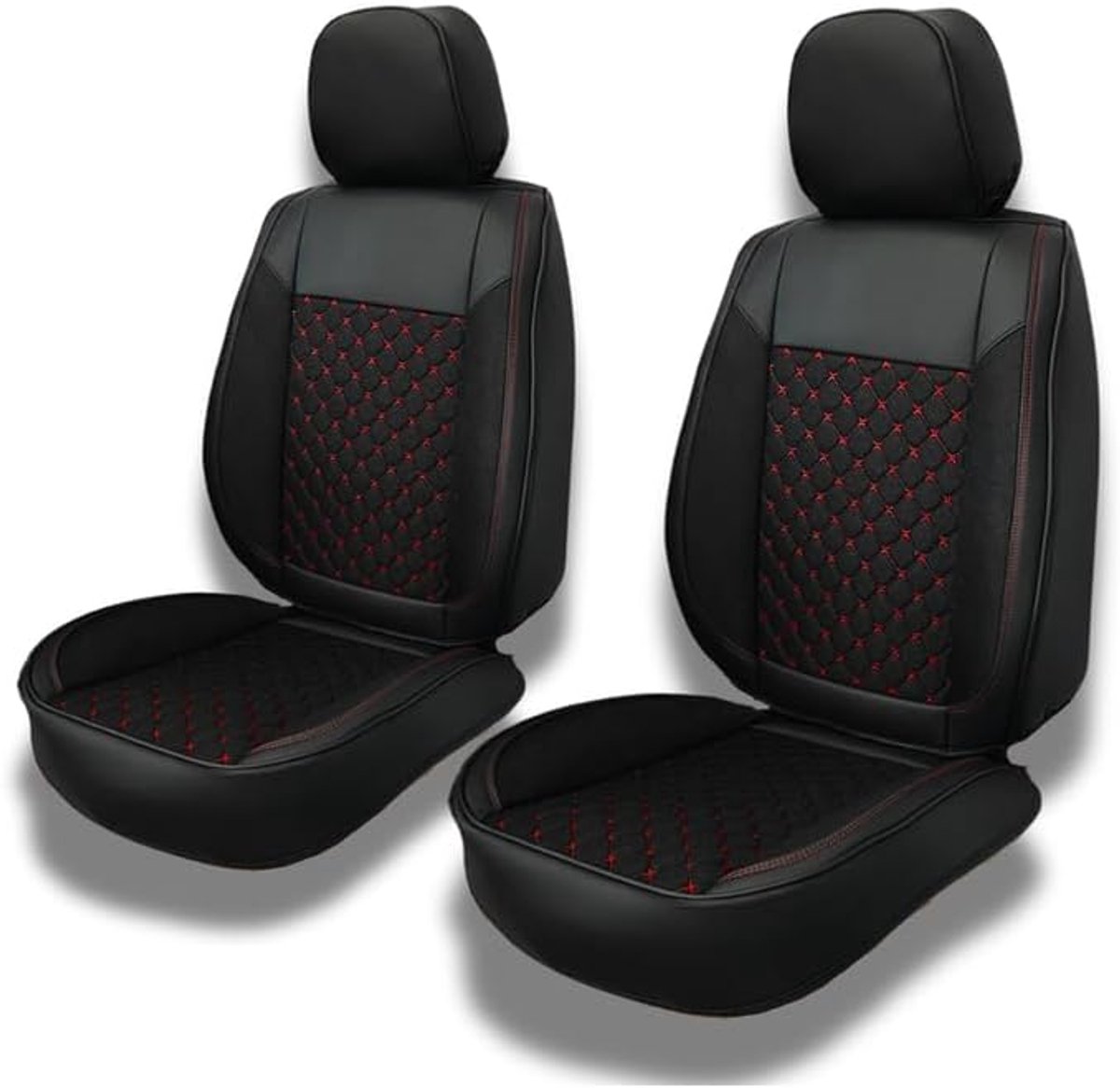 compatibel met Opel Zafira B 2005-2014 in pasvorm- 13-delige Set | Kunstleer | Zwart met rode naad | Voor- en Achterstoelen - CLS102