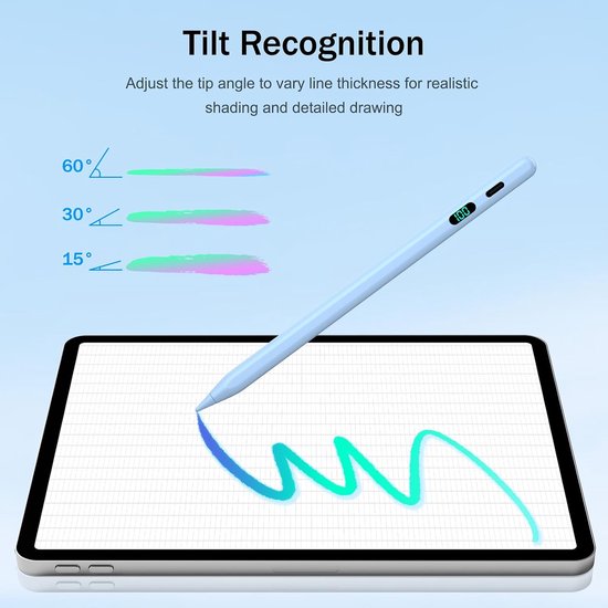 Pen voor iPad 2025-2018, potlood voor iPad 11th A16/10/9/8/7/6, Air 11/13 M2/M3/M4, Pro 11/13 M4/M5, Pro 12,9 inch, Air 5/4/3, Mini 7/6/5, met LED-power-indicator, snel opladen — afbeelding 3