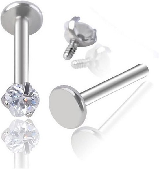 lip chirurgisch staal tragus helix kraakbeen oor piercing zilver 4 stuks — afbeelding 2