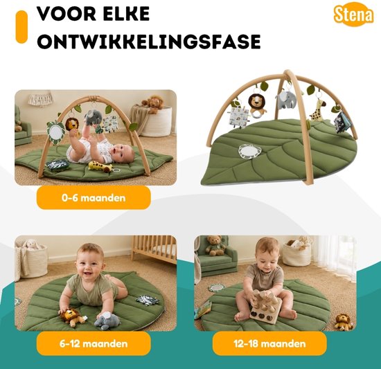 Stena Babygym - Speelkleed Baby met Boog - Jungle+ - 8 Speeltjes - Speelmat - Trendy Design - 0 tot 18 Maanden van Stena — afbeelding 4