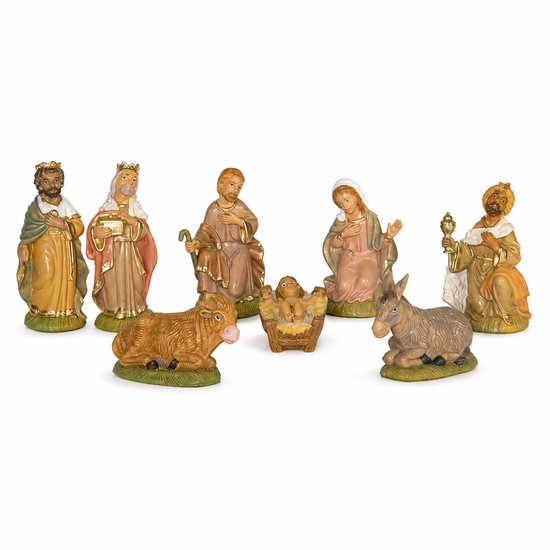 Bellatio decorations Kerststal beeldjes - 8-delig - kunststof - incl. Maria Jozef kindje Jezus - kersfiguren