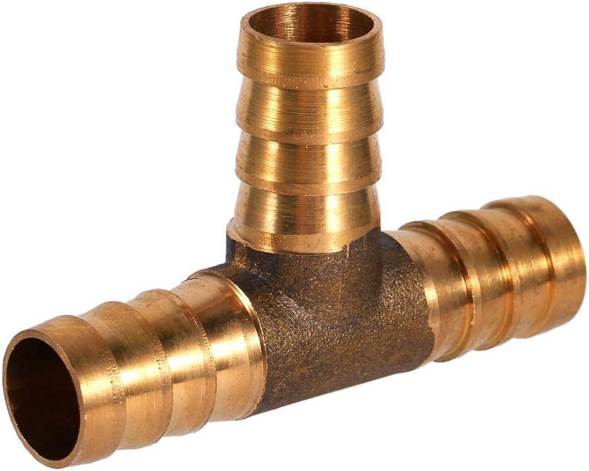 3-weg T-pijp pakking, messing messing 3-weg messing brandstofslang connector connector connector voor perslucht gasslang (12mm)
