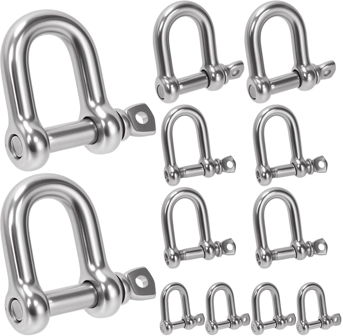 12pcs 4 maten M4 M6 M8 M10 304 roestvrij staal D vorm boeien assortiment kit, D vormige boog boeien, Heavy Duty Marine Grade D boeien, schroef Pin boeien voor Paracord sieraden