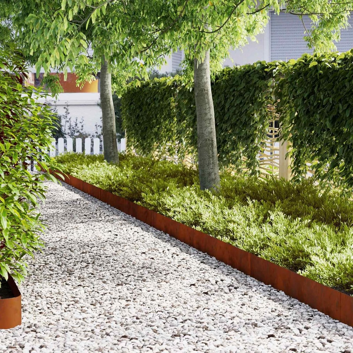 50 stuks, bruin, weerbestendig staal, 100 cm lang × 20 cm hoog, ideaal voor gazon- en bloembedbegrenzing buitenshuis