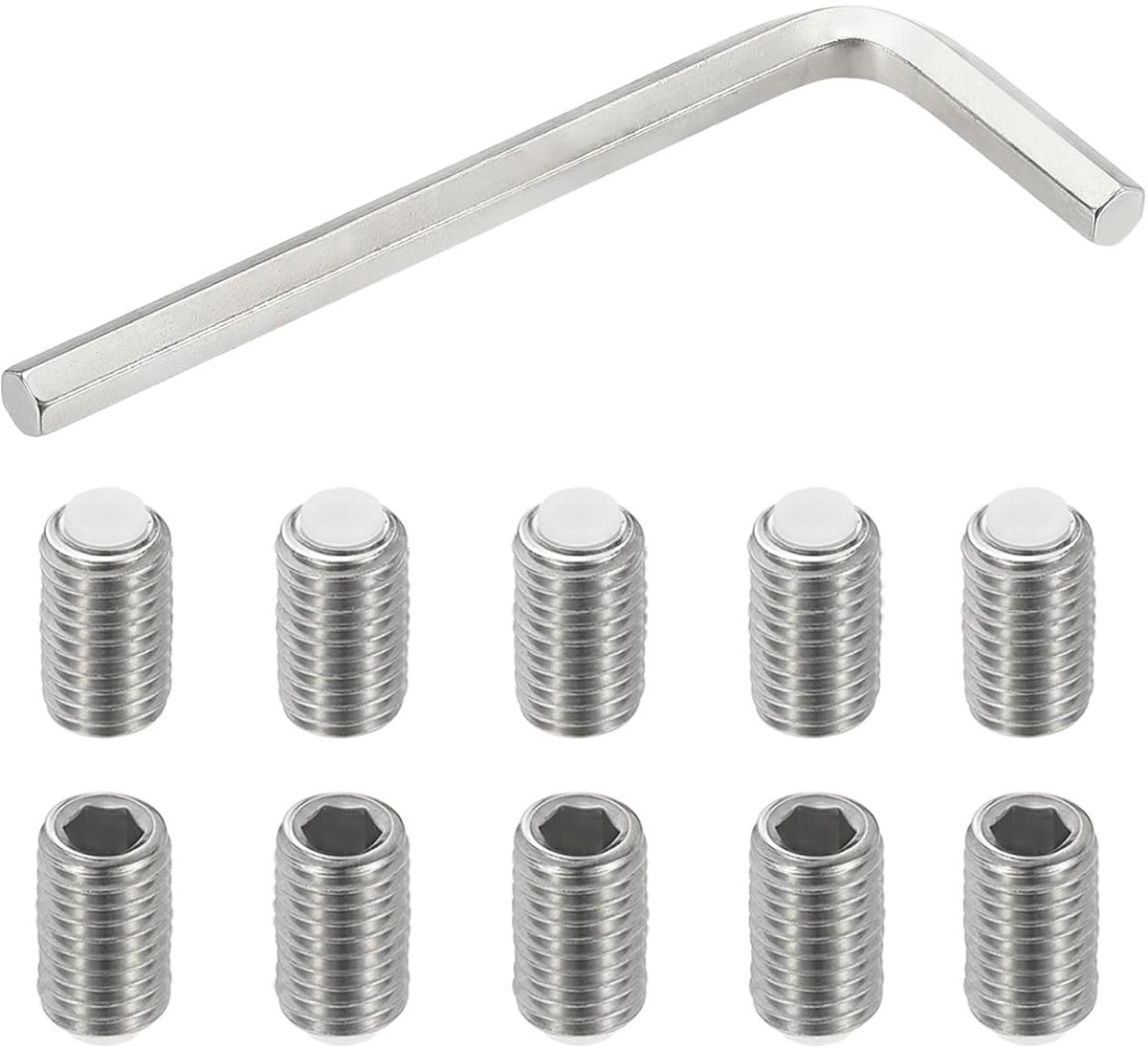 Schroeven zonder kop, M12 x 20 mm, nylon tip, 10 stuks 304 roestvrij staal, zeskantkop, metrisch, met antislip snijpunt, binnenzeskantaandrijving, dopsleutel