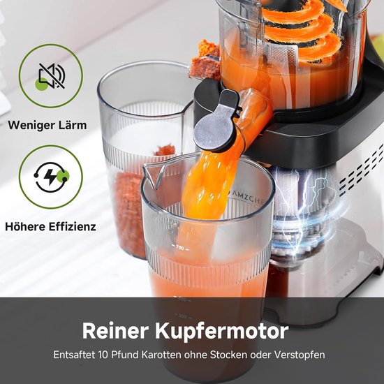 Slow Juicer - Koude Pers Juicer - Gezond Sap Maken - 120mm Brede Opening - 1.8 Liter - Zilver — afbeelding 3