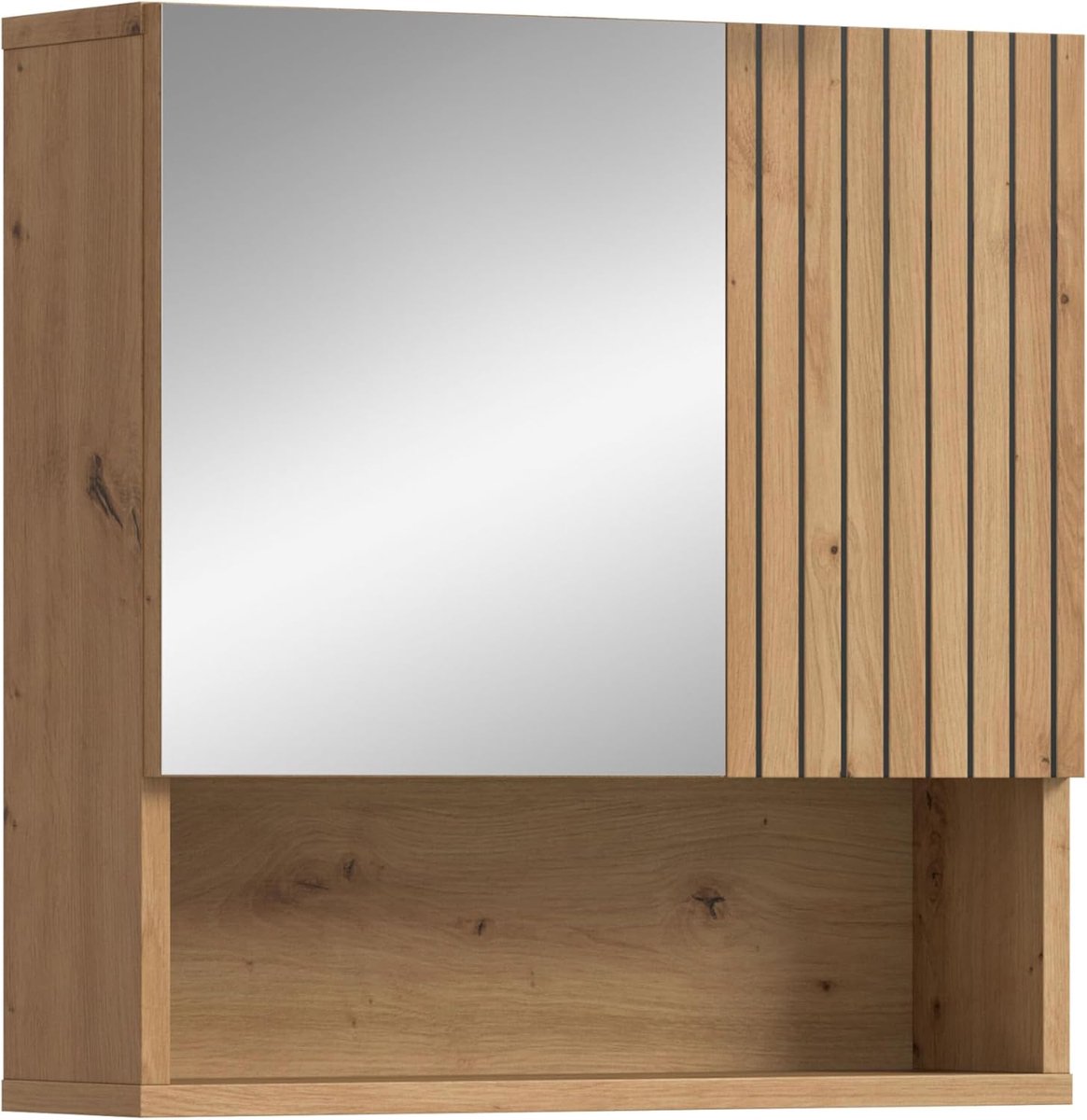 SnelShoppen - Spiegelkast Mone 60 x 55 x 17 cm in Artisan Eiken Immitatie - Functionele Badkamermeubel met 1 Deur, 2 Planken en 4 Compartimenten - Mod