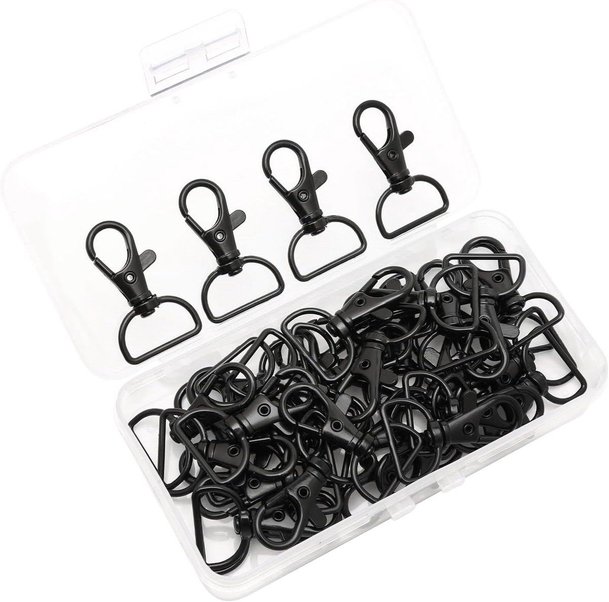 SnelShoppen - 40 Stuks Metaal Sleutelhangers Clasp Carabiner Haak 360° Draaibaar met D-ring voor Tassen, Lanyard Clips, Puppy Kettingen (Zwart)