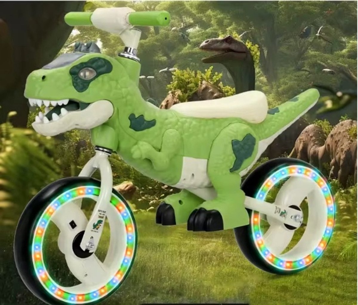 Dinosaurus loopfiets - groen - licht - 10 inch