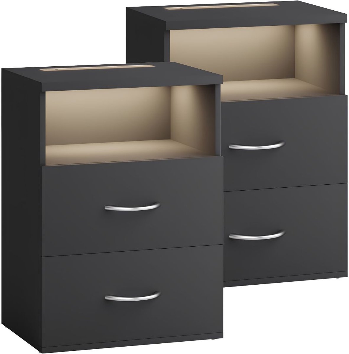 NIVA® Nachtkastje Set Van 2 - Nachtkastje met Lade - Houten Bijzetkastjes - Antraciet - 28cm x 40cm x 55cm