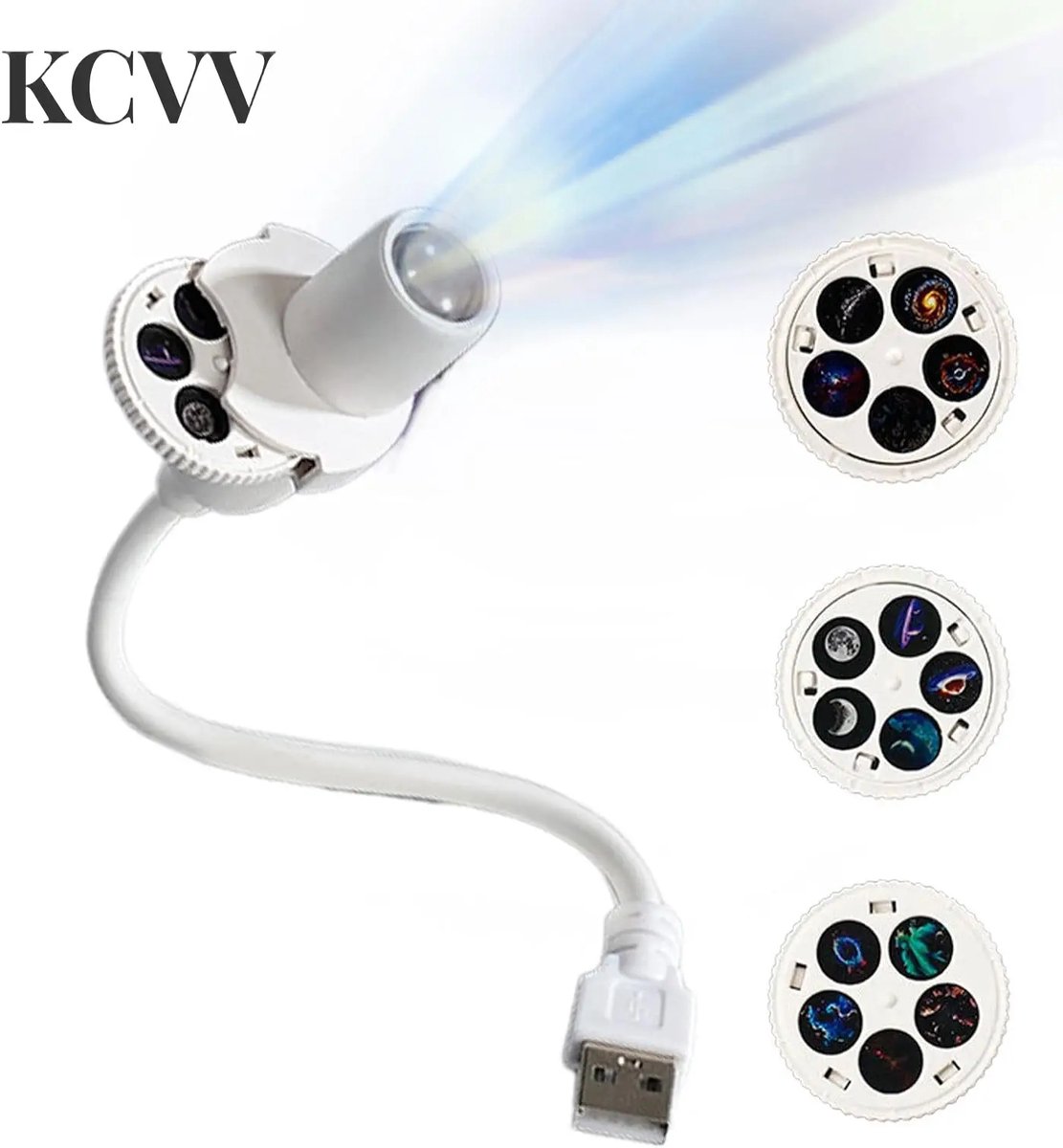 2-in-1 Projector-projector sterrenhemel-projector sterrenhemel kinderen-projector sterrenhemel usb-Inclusief 15 patronen – Draaibare USB-sfeerprojector – 360° verstelbare hoek – geschikt voor slaapkamers, auto's en muren – Wit – 18,5 x 3 cm