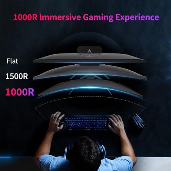 Curved Gaming Monitor - 2K Monitor WQHD Scherm - Intensief Gamers - 1000R Kromming - 32 Inch - VA — afbeelding 4