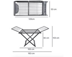 Berner stevig opvouwbaar wasrek - droogrek 18 meter - met wielen - met knijperbakje - antraciet - 100% gerecycled kunststof