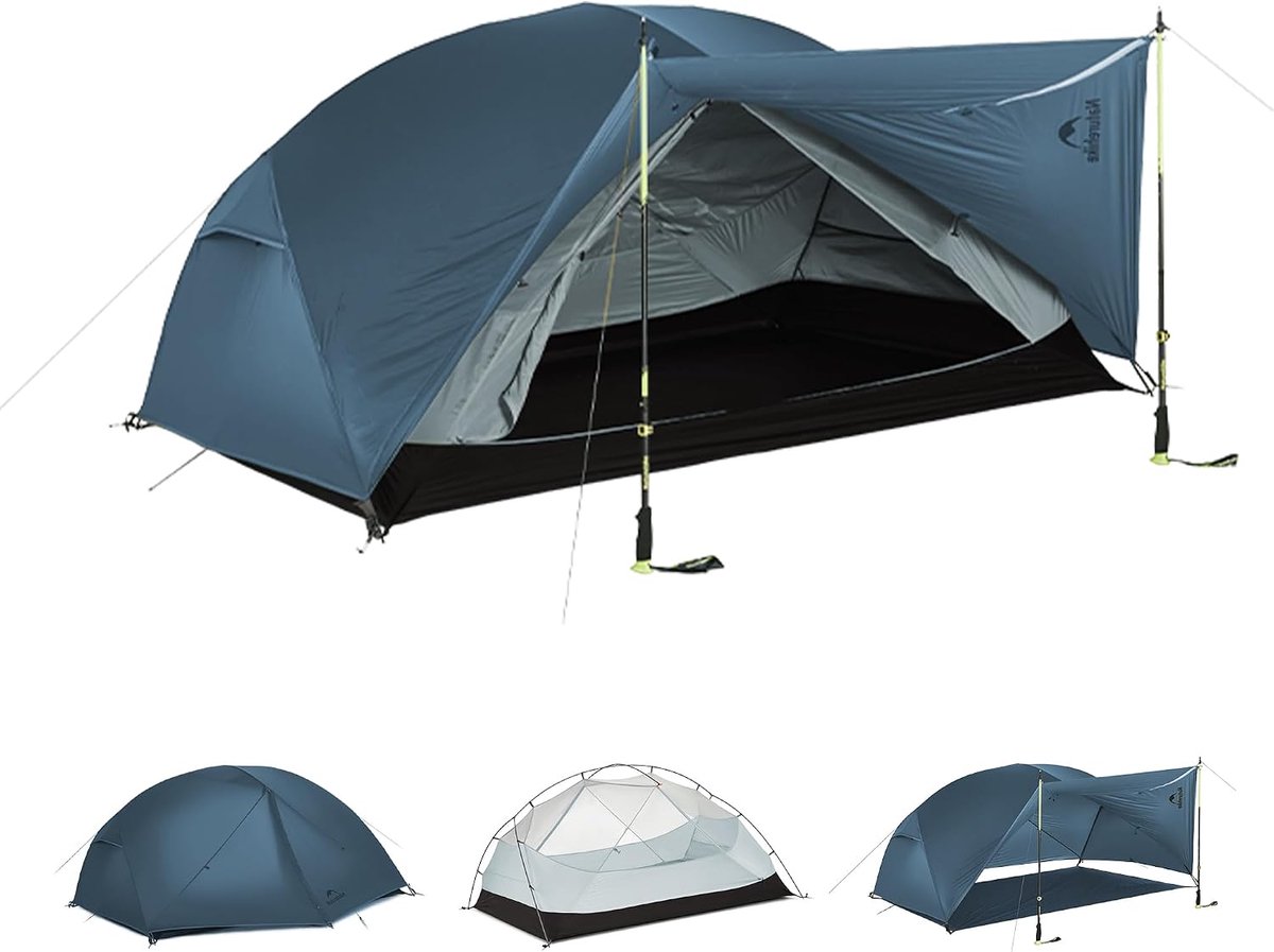 Naturehike Mongar 3 BASE – 210T Polyester – 3 persoons tent – Lichtgewicht tent – Incl. grondzeil – Outdoor – Waterdicht – Kampeertent – koepeltent – Trekkerstent – Blauw