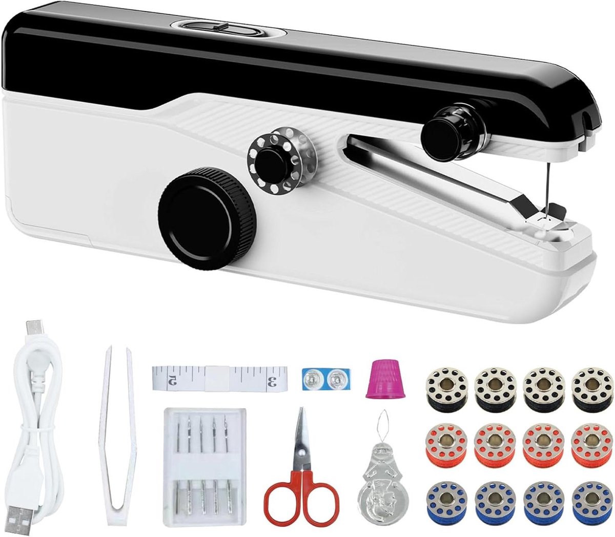 Mini Naaimachine - Handnaaimachine Snelsteek - Kleding Repareren - Dubbele Schroefdraad - 21.4 cm - Zwart