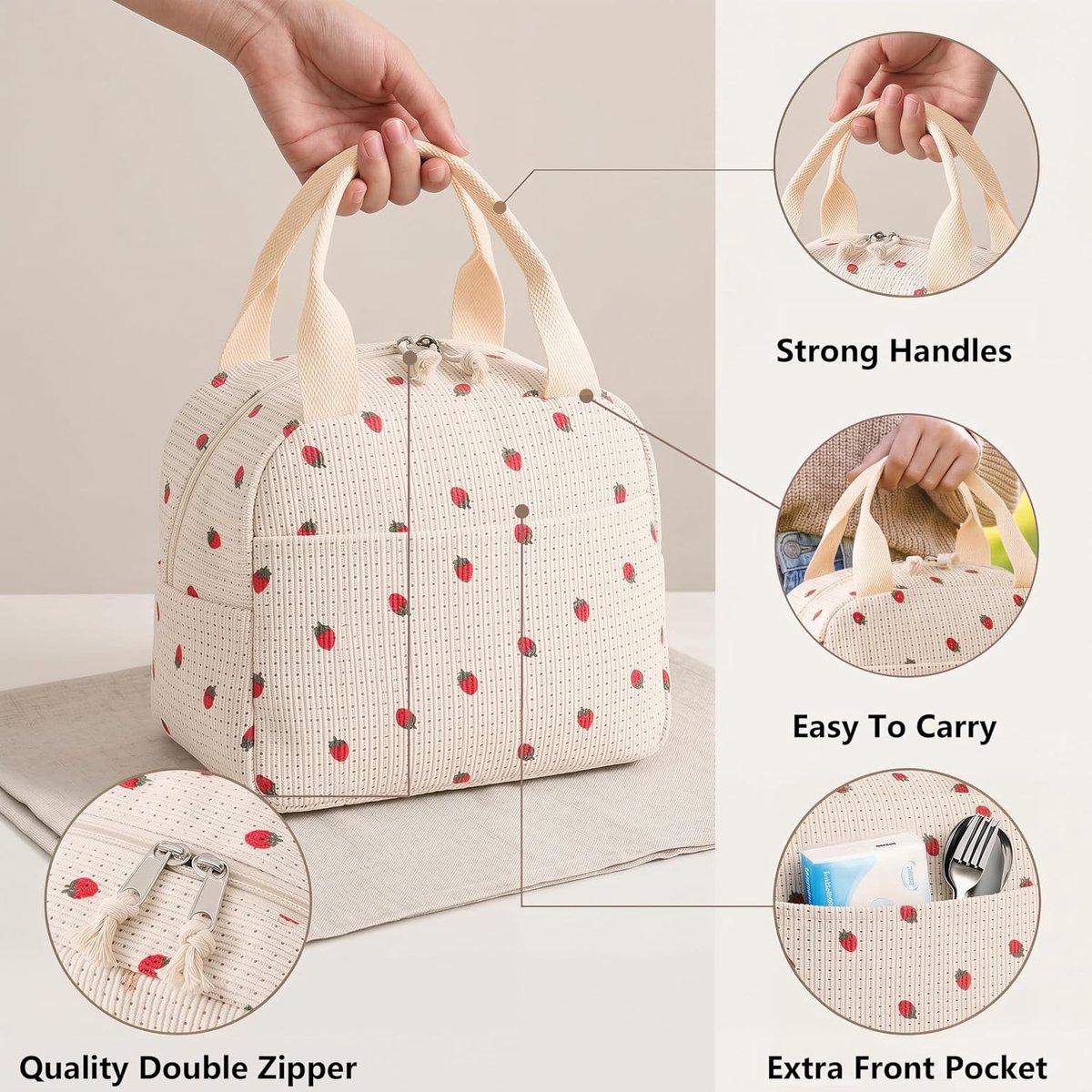 Hergebruikbare lekvrije lunchtrommel - schattige corduroy thermolunchtas, grote capaciteit herbruikbare geïsoleerde koeltas, geschikt voor werk, reizen, strand of picknick — cadeau in Cadeau-ideeën - foto 4