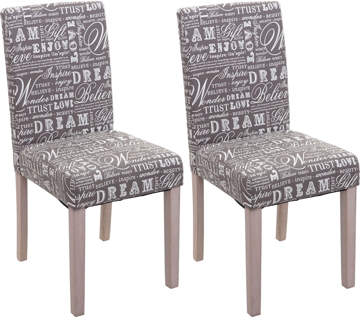 MCW Set van 2 eetkamerstoelen Littau, stoel keukenstoel ~ textiel met belettering, grijs, poten structuur - eik