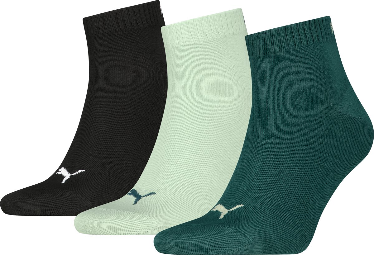 PUMA Quartersokken Unisex 3-Pack Groen