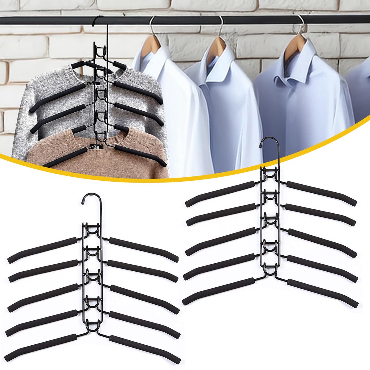 2 Stuks Meerlaagse Metalen Kledinghangers - Magische Kledinghangers - Antislip & Ruimtebesparend - Voor Overhemden Blouses En Truien