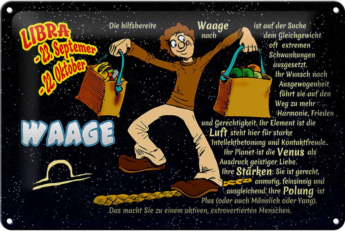 Blechschild Sternzeichen 30x20cm Waage Planet Venus
