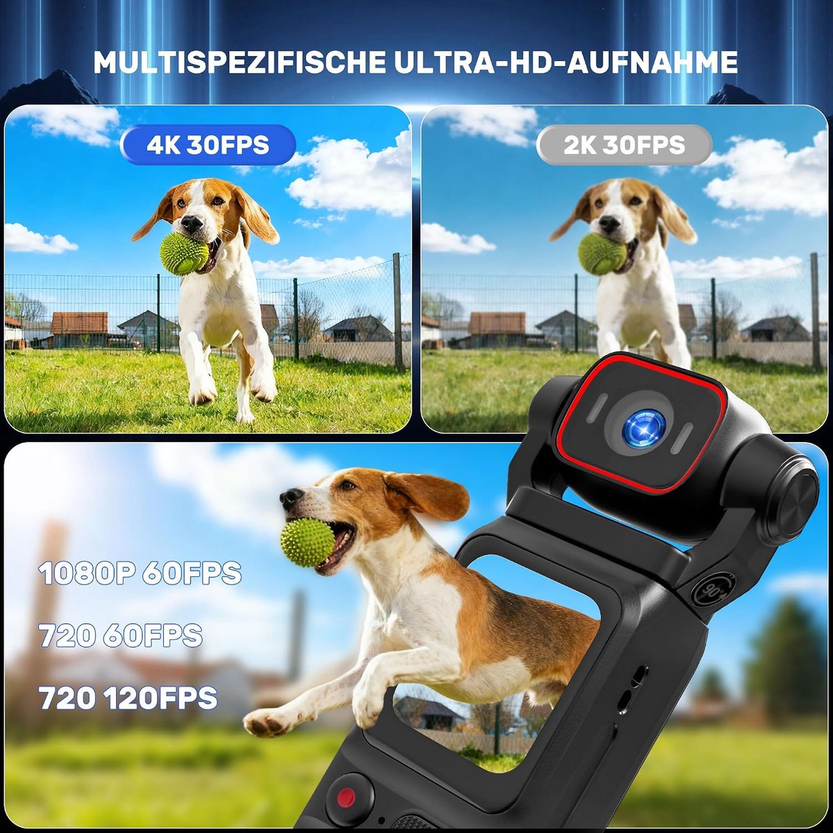 Vlog Camera - Mini Camera - 4K Opnames Maken - 6-Axis Stabilisatie - 1.68 Inch Touchscreen - Zwart