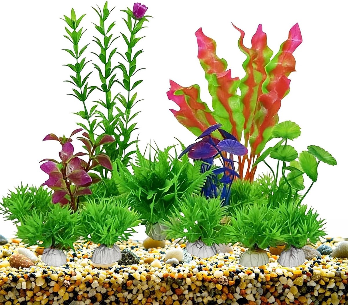 aquariumplanten, 16 stuks, realistische aquariumplanten van kunststof, aquariumplanten met verzwaarde standaard, 4 maten, aquariumaccessoires, voor thuis, kantoor, hotel