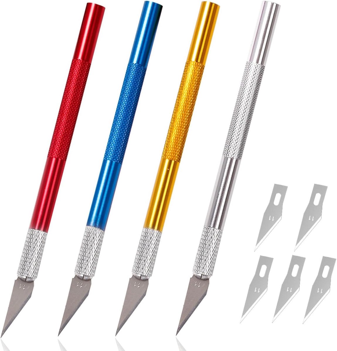 set van 4 snijschalen, cutters voor knutselen, kunstwerk, scalpel met reservemesjes, voor het snijden van kunstwerk, knutselen, sculptuur
