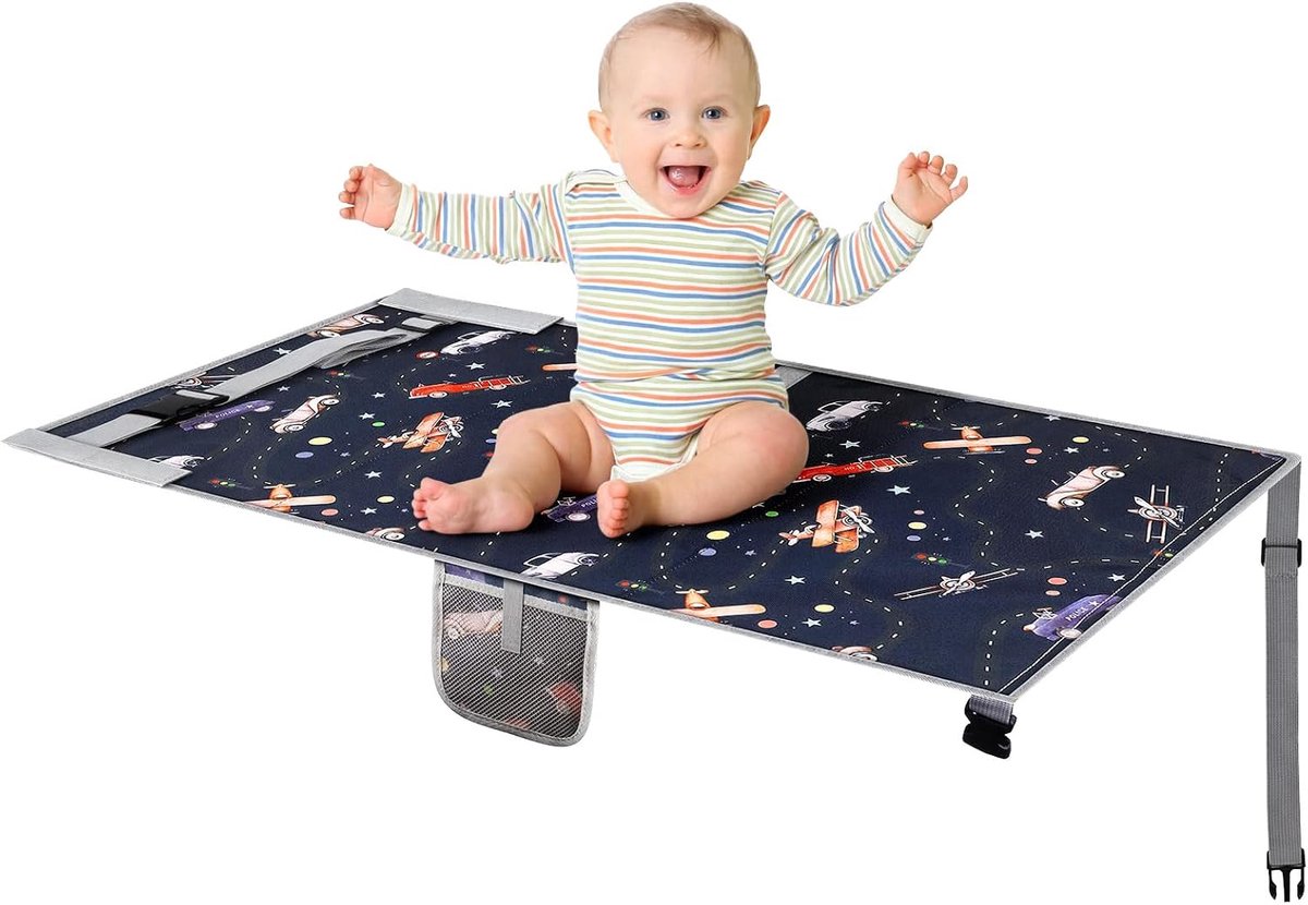 Vliegtuig, 76x43 cm Voetsteun Vliegtuig Kinderen | Draagbaar Stoelverlenging voor Kinderen met Zijzakken Opvouwbaar, voor Vliegreizen Reisbed voor Korte Reizen in het Vliegtuig