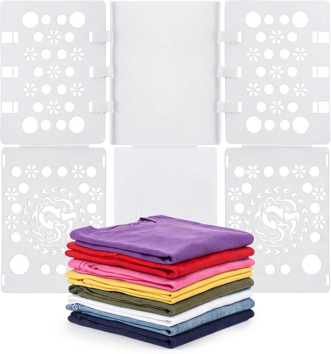 kleding, wasvouwplank van PP, kledingvouw voor T-shirts, overhemden, broeken en truien, opvouwbare washulp voor volwassenen en kinderen, 68 x 58 cm, wit
