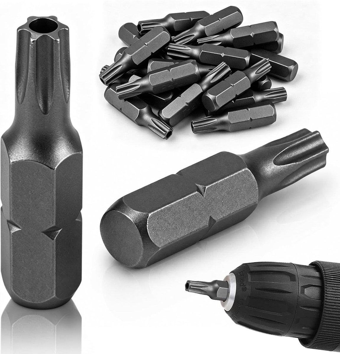 T30, 10 stuks vervangende bits met gat 25 mm S2 stalen bitset, assortiment 1/4 inch zeskantaandrijving, bitset, schroevendraaierset voor torx-schroeven, accuschroevendraaiers