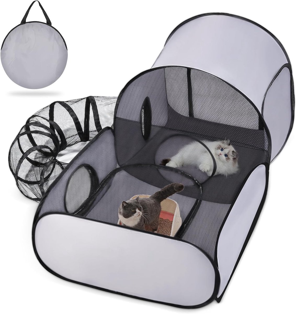 huisdierbox met tunnel, opvouwbare kattenren tent, licht interactief huisdierhuis voor kleine dieren, ideaal voor thuis, camping en reizen, medium