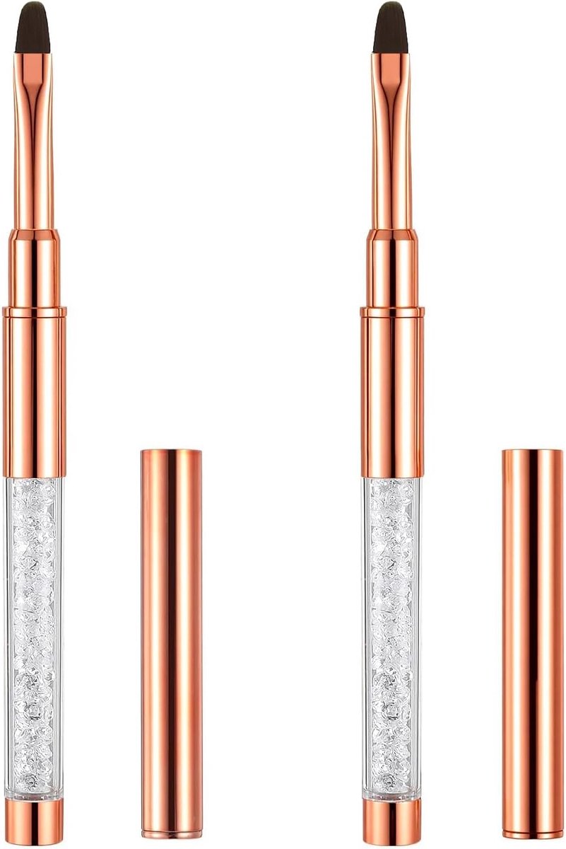 2 stuks nagelkwasten met deksel, gelkwast, ovale uv-gelnagelborstels met strassgreep, nageldesignkwast, 2 kleuren nagelschilderstift, gelkwast, nagelkwastenset, kunstkwast, voor salon