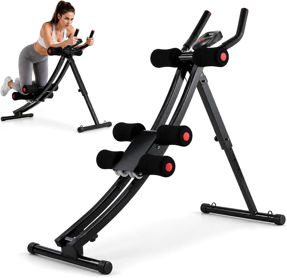 Buiktrainer voor thuis, inklapbaar en ruimtebesparend, met lcd-monitor, 4-traps weerstand, buikspiertrainer gebruikersgewicht tot 120 kg, buikspiertrainer voor buik, armen, benen en rug