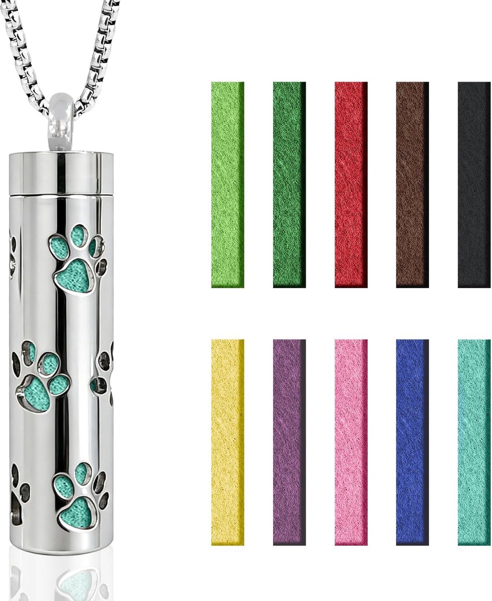 Olie Ketting | Aromatherapie Ketting Diffuser Hanger van Roestvrij Staal met 10 Navulschijfjes Sieraden Cadeau voor Dames en Heren (02)