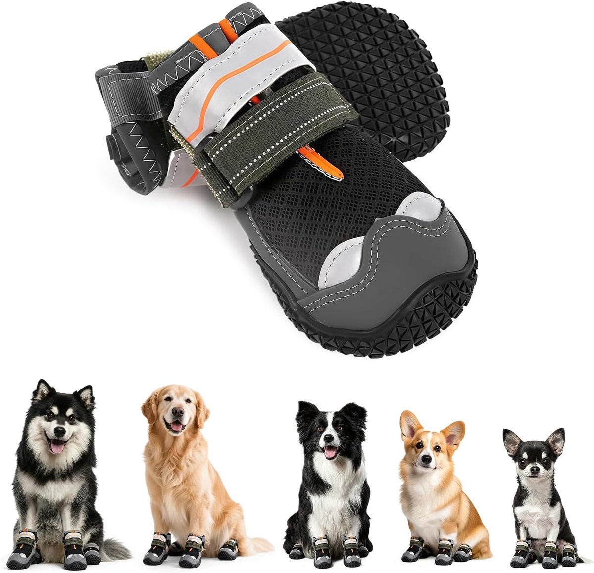 Schoenen voor honden, waterdicht, met verstelbare riemen, reflecterend, antislip en wasbaar, voor kleine, middelgrote en grote honden, 5,5 cm (5,6 cm)