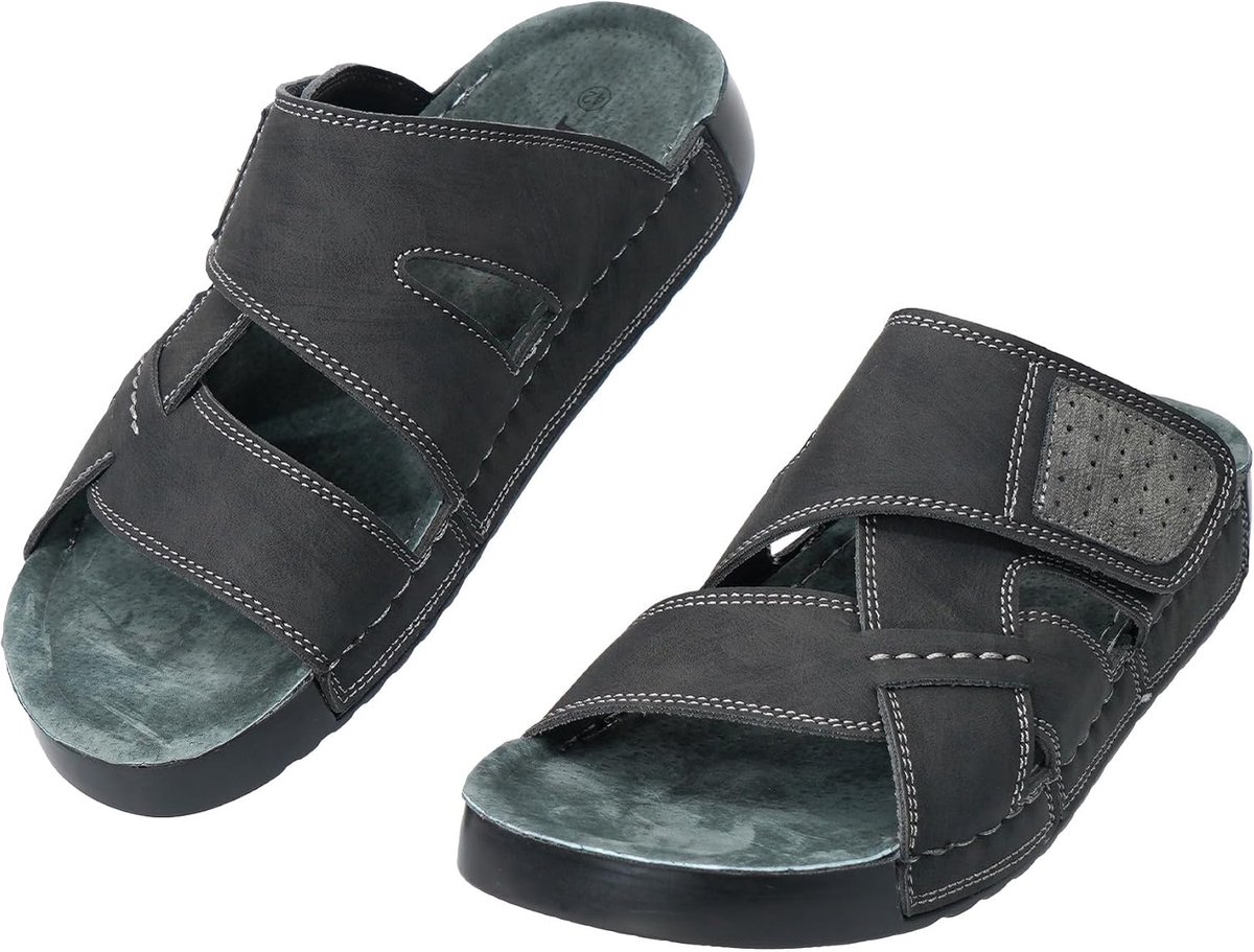 Herensandalen met klittenbandsluiting, gekruiste teenslippers met kurkzool, comfortabele zomerschoenen voor thuis en op het strand