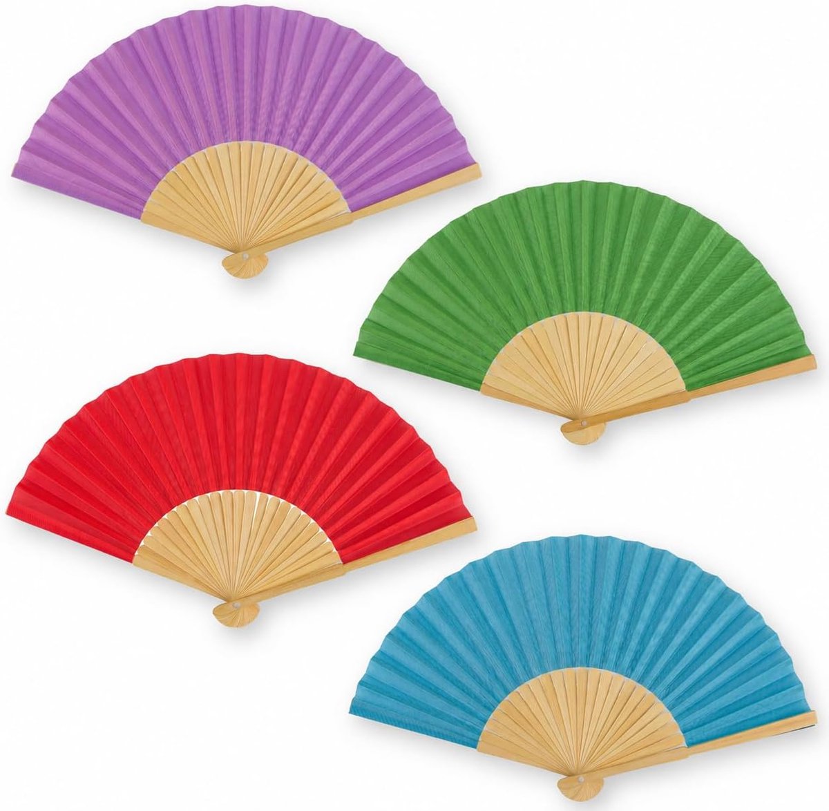 Set van 4 houten handwaaiers, handwaaiers voor afkoeling in de zomer, op het strand, voor bruiloften, carnaval en Pride (zomerkleuren)