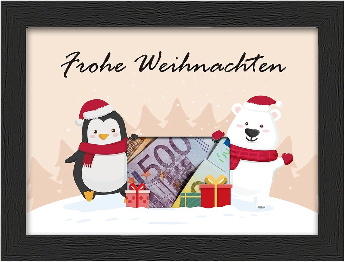 geldgeschenkverpakking, Kerstmis, zwarte fotolijst met beer, kerstkaart, grappige geschenkverpakking, kerstcadeaus voor kinderen, vrouwen, mannen, familie